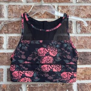 ZYIA mesh Floral Black and Pink sport bra